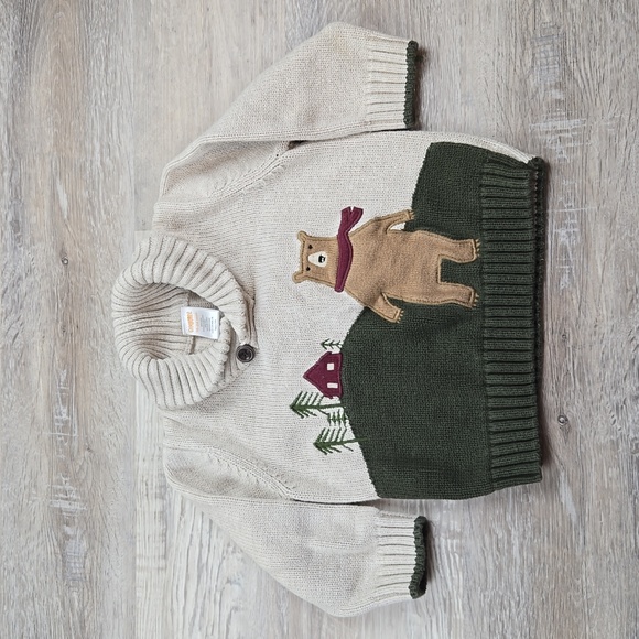Gymboree boys 18-24m bear in scarf by cabin sweater fall happy winter tree cute - Picture 1 of 6